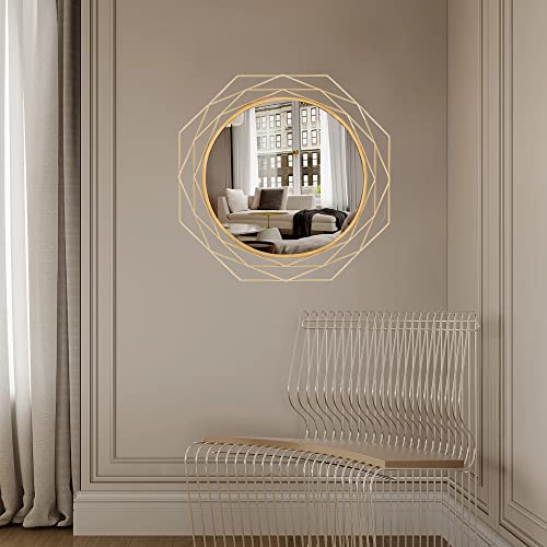 Yamyeud 30'' Round Wall Mounted Mirrors - Gold Bathroom Circle Mirror Personality Geometric Decorative Mirror for Living Room, Bedroom, Entryway Hanging Mirrors