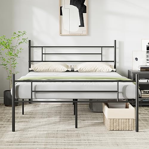 Queen Metal Bed Frame with Headboard and Storage