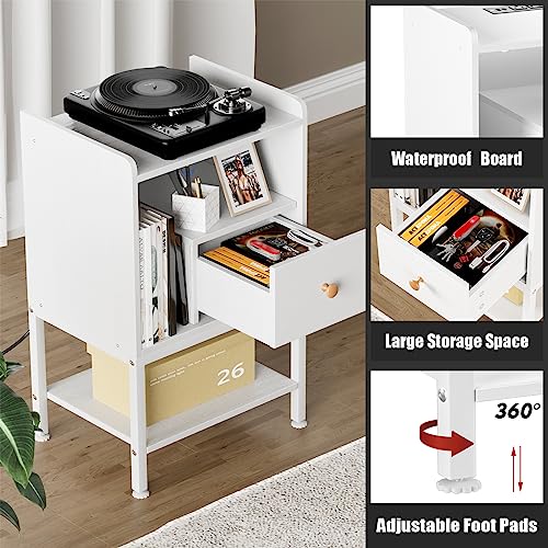 Gannyfer Nightstand with Charging Station,Night Stand with USB Ports and Storage Drawer,Modern 3-Tier End Side Table,Small Wood Bedside Table for Bedroom,Living Room,White