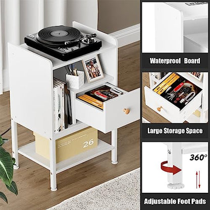 Gannyfer Nightstand with Charging Station,Night Stand with USB Ports and Storage Drawer,Modern 3-Tier End Side Table,Small Wood Bedside Table for Bedroom,Living Room,White