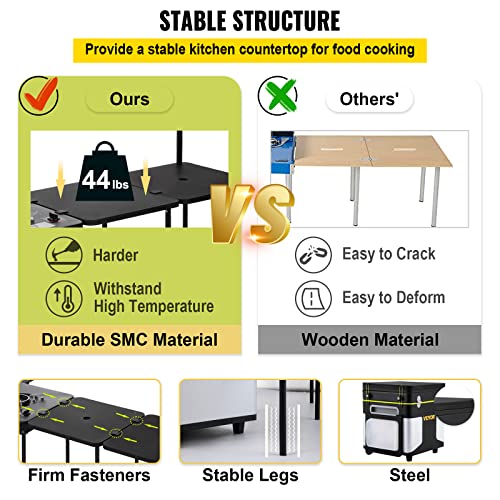 VEVOR Camping Kitchen, Outdoor Cooking Station Multifunctional Integrated Box with Wheels & Windproof Stove Portable Folding Tables Storage Organizer, for Picnic BBQ Beach Traveling, Black