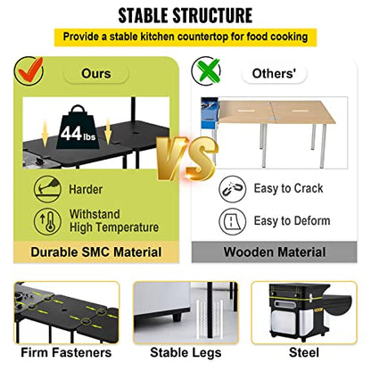 VEVOR Camping Kitchen, Outdoor Cooking Station Multifunctional Integrated Box with Wheels & Windproof Stove Portable Folding Tables Storage Organizer, for Picnic BBQ Beach Traveling, Black