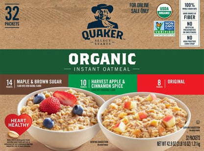 Quaker Instant Organic Oatmeal Variety Pack, 32 Count