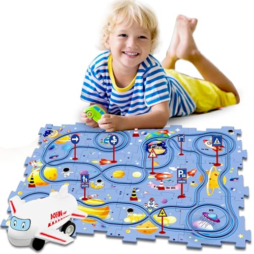 Floor Puzzles for Kids, Puzzle Track Car Play Set, Educational Montessori Toys for 3 4 5 6 Year Old Boys, 3 4 5 6 Year Old Boy Birthday Gift(Universe)