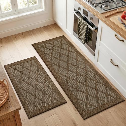 2 Piece Non Slip Washable Kitchen Rugs Mats
