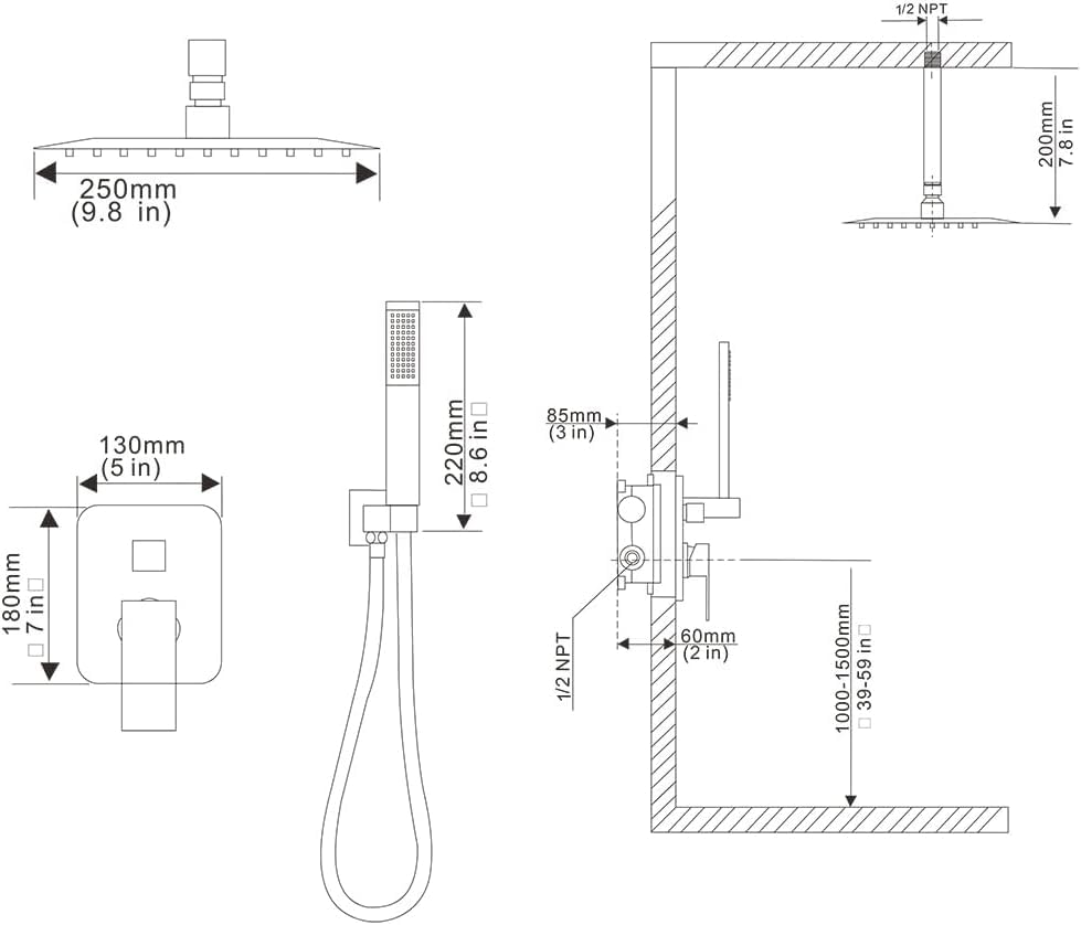 JingGang 10 Inch Ceiling Mounted Shower System Rain Mixer Shower Combo Set Rainfall Shower Head System ‎Brushed Gold Shower Faucet Rough-in Valve Body and Trim Included