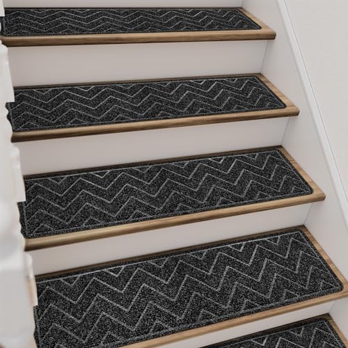 Prohalo Stair Treads Non Slip for Wooden Steps Indoor, 30"X8" Stair Runner，Peel and Stick Carpet for Stair Treads with Reusable Adhesive, Covers Staircase Step 15 Pcs Black