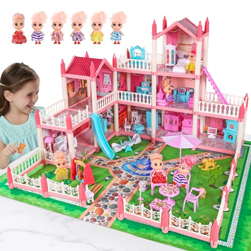 6 Doll Dollhouse Playset with Furniture for Girls