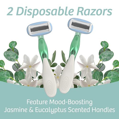 BIC Soleil Escape Women's Disposable Razors With 5 Blades for a Sensorial Experience and Comfortable Shave, Pack of Jasmine & Eucalyptus Scented Handle Shaving Razors for Women, 2 Count