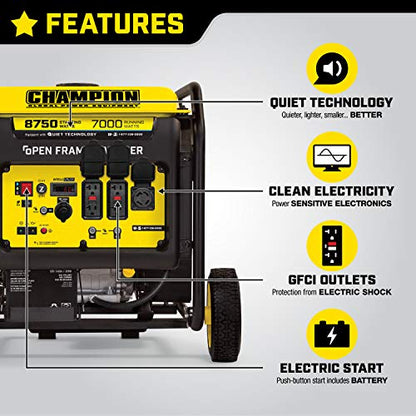 Champion Power Equipment 8750-Watt Electric Start Home Backup Portable Open Frame Inverter Generator with Quiet Technology