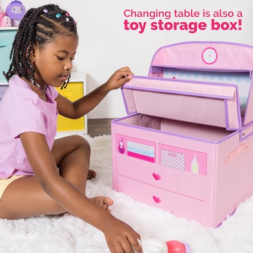 ADORA Realistic Perfectly Pink Baby Doll Set with Deluxe Changing Table and 10-Piece Doll Accessories; Pink Storage Box, 2 Baby Doll Diapers, Baby Powder Bottle, Pacifier Birthday Gift for Ages 3+