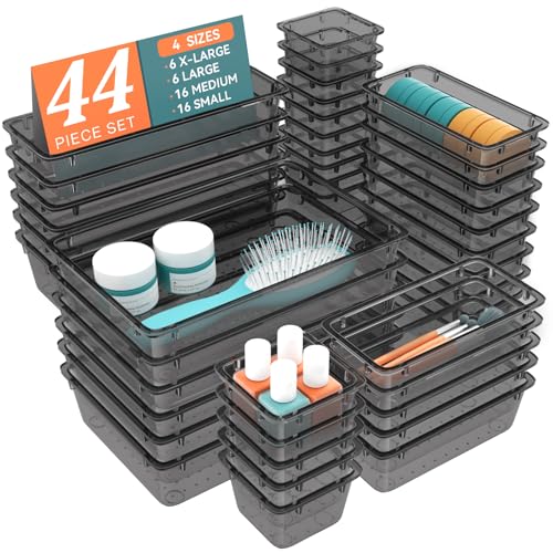 44 Piece Clear Plastic Drawer Organizer Set