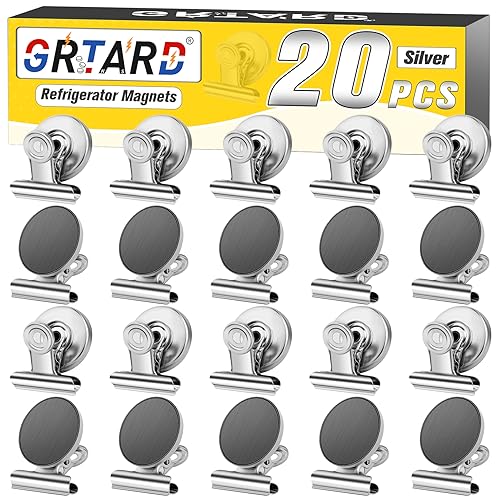 20 Pack Refrigerator Magnets Fridge Magnetic Clips Heavy Duty, Fridge Magnet Clips, Whiteboard Magnets Clips, Clips Magnets for Fridge, Whiteboard, Refrigerator (Silver)
