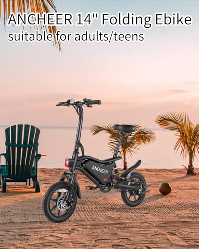 ANCHEER 14" Electric Bike for Adults, 20MPH Folding Electric Mini Bike, 48V 374Wh Battery, Up to 45 Miles, Dual Shock Absorber, Brake Taillight, Cruise Control, LCD Display (Country)