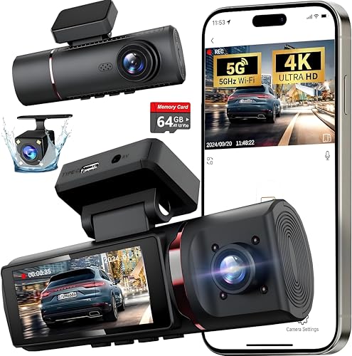 4K 3-Channel WiFi Dash Cam with 64GB Card