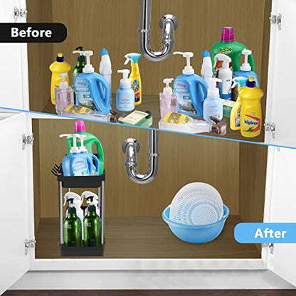 [Upgrade Wheels] Durmmur 2 Packs Under Sink Organizers and Storage, Multi-Purpose 2 Tier Bathroom Organization Countertop or Undersink Shelf, Kitchen Under Cabinet Container Basket Caddy