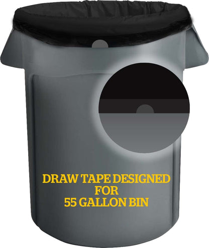 Ultrasac 45-55 Gallon 1.25 MIL Black Garbage Bags With Drawstrings Fits Rubbermaid Brute Trash Cans - 40" x 45" - Pack of 100 - For Commercial, Industrial, Municipal, & Healthcare