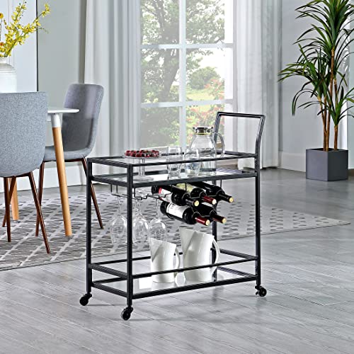 FirsTime 2-Tier Rolling Bar Cart with Wine Storage