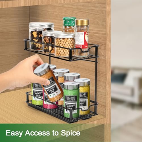 NANAGIFTREE Pull Out Spice Rack Organizer for Cabinet-2 Packs-2 Tier Slide Out Spice Rack, Sliding Spice Organizer Shelf, 4.48''W x 10.23''D x 8.55''H.