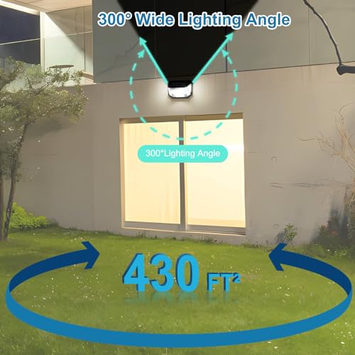 AmeriTop Solar Lights Outdoor, 4 Pack LED High Brightness Cordless Solar Motion Sensor Lights; Wider Motion Sensor, 300° Wide Angle Illumination, IP65 Waterproof, Patio Wall Light, Wall Porch Lights