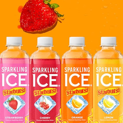 Sparkling Ice STARBURST Strawberry, Zero Sugar Flavored Sparkling Water, with Vitamins and Antioxidants, Low Calorie Beverage, 17 fl oz Bottles (Pack of 12)