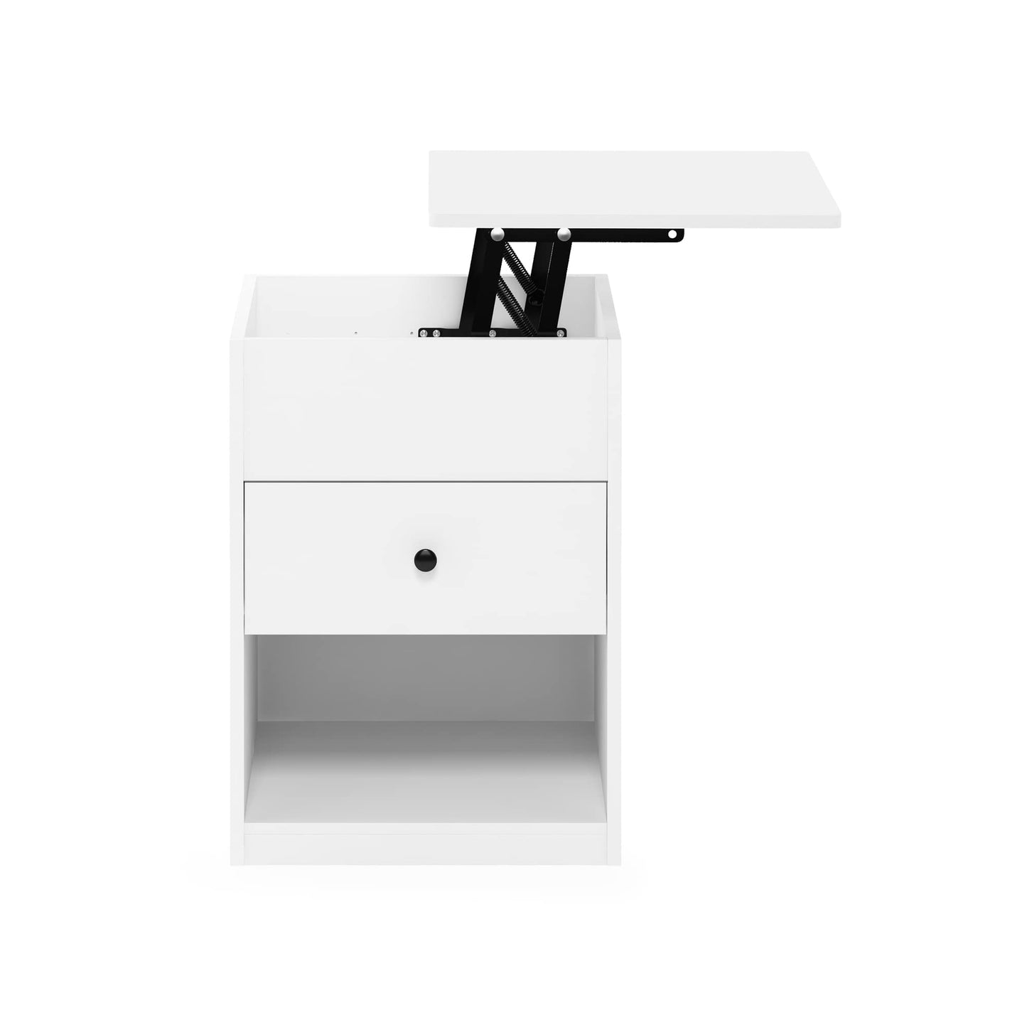 Furinno Lift Top Nightstand in Solid White