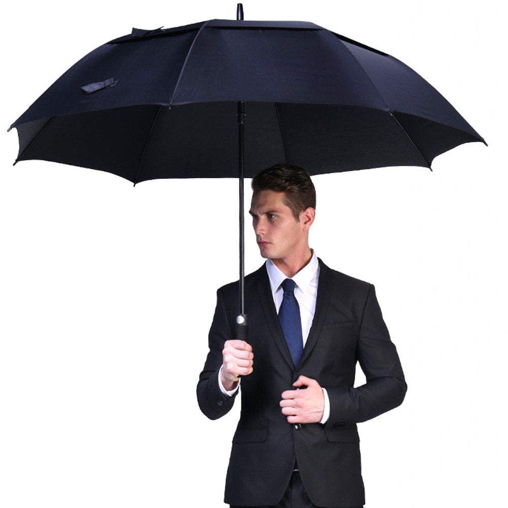 G4Free 2 Pack Extra Large 68 Inch Golf Umbrella Automatic Open Oversize Double Canopy Vented Windproof Waterproof Stick Umbrellas (Black)