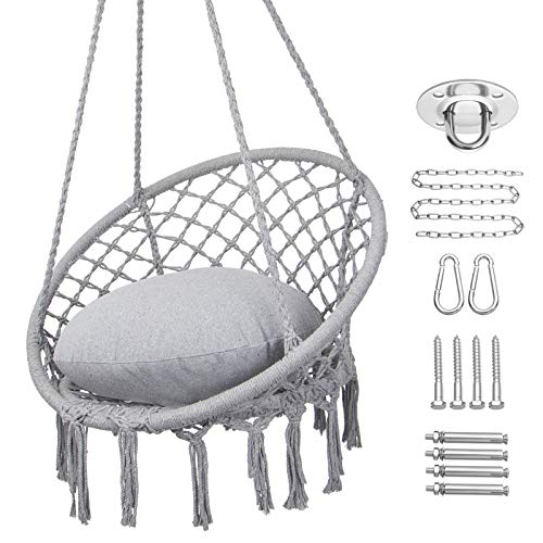 Hammock Chair Macrame Swing, Hanging Cotton Rope, 330lbs