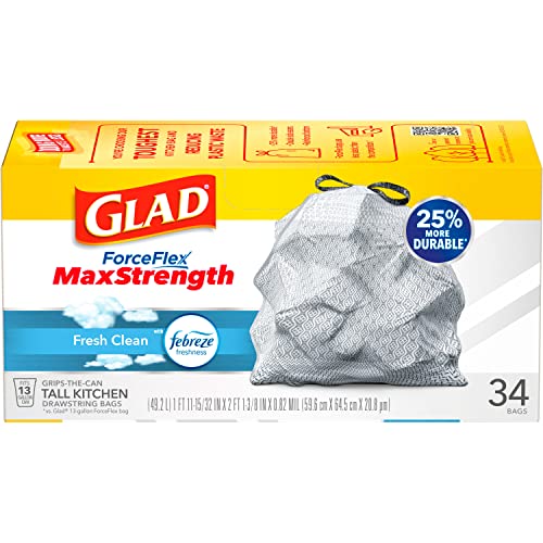 Glad 13 Gallon ForceFlexPlus Trash Bags, 34 Count