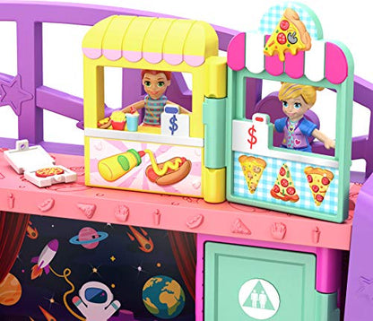 Polly Pocket Playset with 3 Micro Dolls, 1 Toy Car, Food and Shopping Accessories, Pollyville Mega Mall Toy