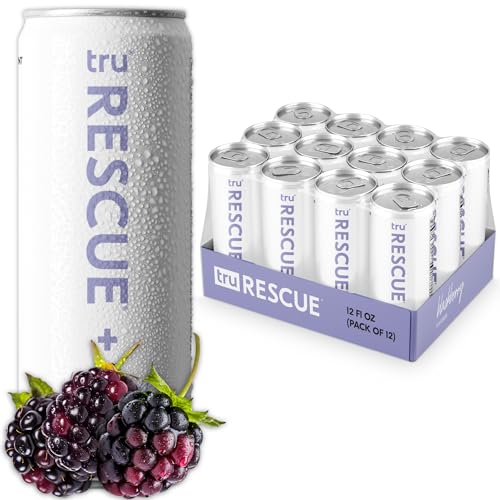 Tru Rescue Seltzer, Hydration Detox Drinks with Electrolytes, Blackberry Fruit Juice Flavored Sparkling Water, Caffeine Free, Kosher, Gluten Free, Vegan, Low Calories, No Sugar Added Beverages, 12oz (Pack of 12)