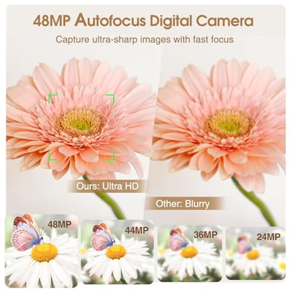 4K Digital Camera for Photography Autofocus, 48MP Vlogging Camera for YouTube with Viewfinder Dial Flash,16X Digital Zoom Portable Compact Travel Camera Anti-Shake for Teens,Adults,Beginners