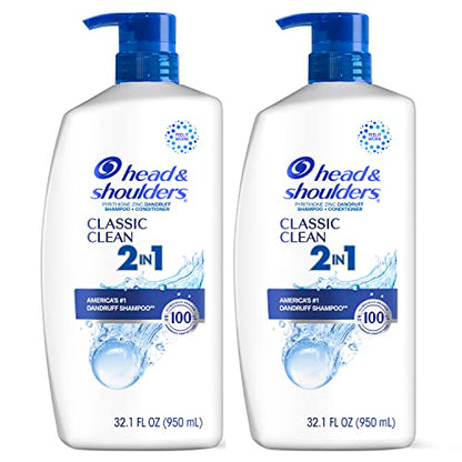 Head & Shoulders 2-in-1 Classic Clean Anti-Dandruff Shampoo & Conditioner Twin Pack, Paraben-Free, Color-Safe, Fresh Scent, 32.1 Fl Oz (Set of 2)