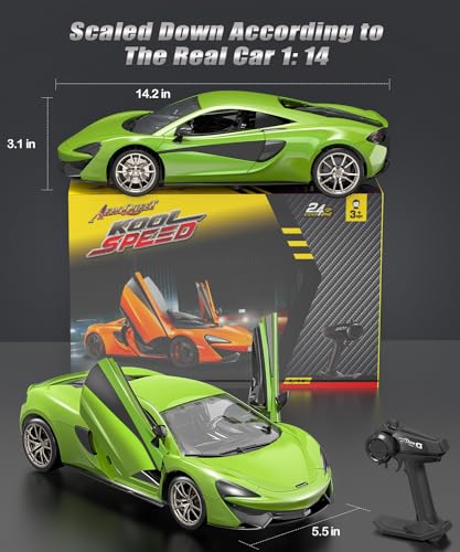 AEROQUEST McLaren Remote Control Car, 1:14 Scale McLaren RC Cars 7.4V 500mAh Officially Licensed 15Km/h Fast Toy Car with Headlight 2.4Ghz Toy Car for Adults Boys Girls Birthday Gift, Green