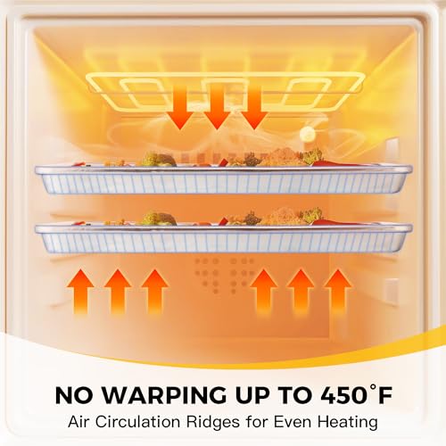 HONGBAKE Aluminum Cookie Sheets for Baking, 2-Pack Commercial Quality Half Sheet Pan, Baking Sheets Non Stick with 50 PCS Parchment Paper, 12.8 x 17.7 in, Silver