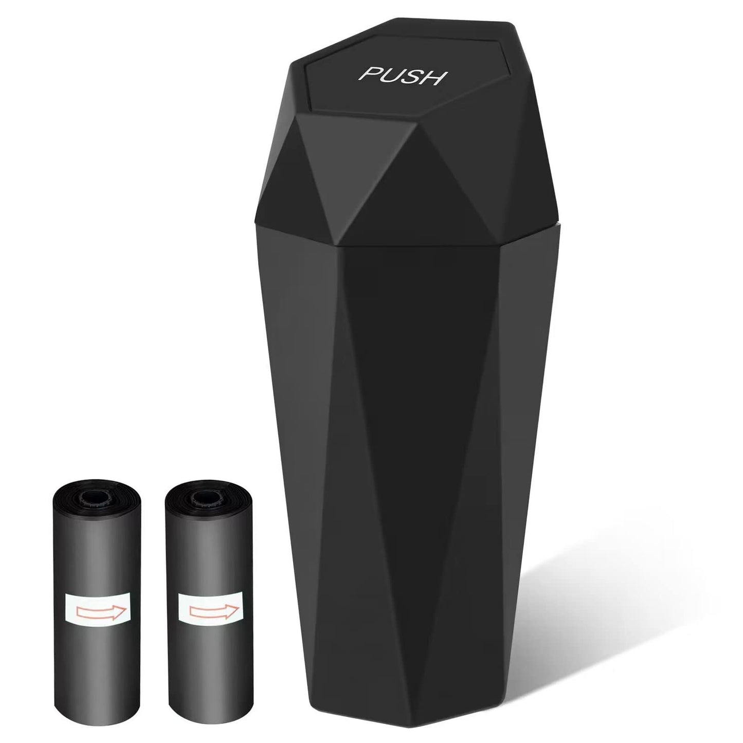Wontolf Car Trash Can Bin with Lid, Small Car Garbage Can with Trash Bags Diamond Design Leakproof Mini Car Accessories Trash Bin Car Dustbin Organizer Container for Car Office Home