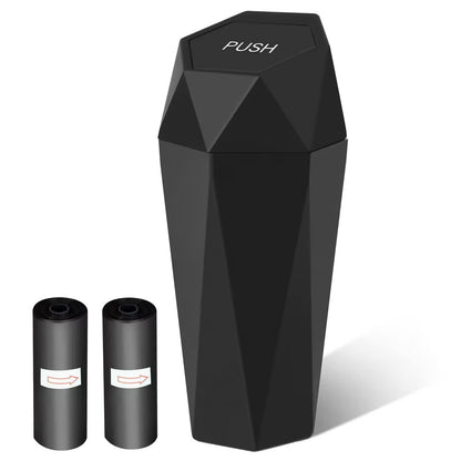 Wontolf Car Trash Can Bin with Lid, Small Car Garbage Can with Trash Bags Diamond Design Leakproof Mini Car Accessories Trash Bin Car Dustbin Organizer Container for Car Office Home
