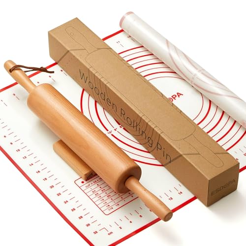 Wood Rolling Pin with Silicone Mat and Base Set