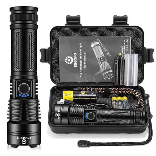 10000 Lumen Rechargeable LED Flashlight, Super Bright Handheld