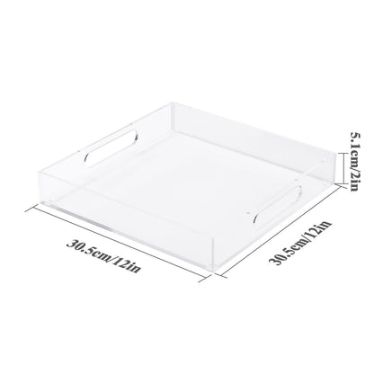 Clear Serving Tray Acrylic Tray Organizer, Ottoman Serving Tray for Coffee Table, Bathroom, Vanity, TV Table, Plastic Plastic for Eating 12 * 12 Inch