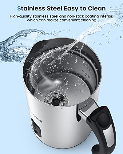 ECOWELL Milk Frother, Coffee Frother Electric, Automatic Hot and Cold Foam Frother, Stainless Steel Milk Steamer and Frother for Latte, Macchiato, Cappuccinos 8.1oz/240 ml Silver, WMMF02