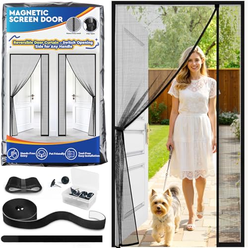Magnetic Mesh Screen Door with Reversible Opening