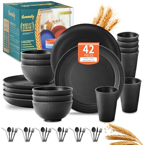 42 Piece Unbreakable Dinnerware Set Plates Bowls Utensils