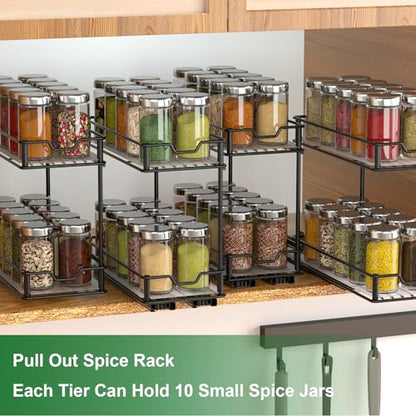 NANAGIFTREE Pull Out Spice Rack Organizer for Cabinet-2 Packs-2 Tier Slide Out Spice Rack, Sliding Spice Organizer Shelf, 4.48''W x 10.23''D x 8.55''H.