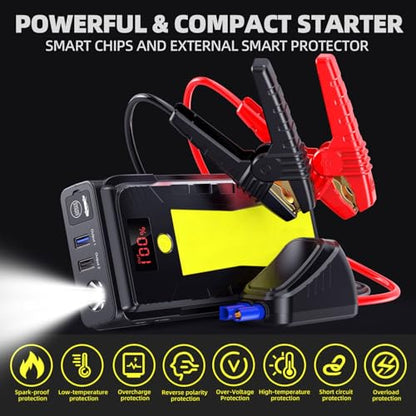 Jump Starter - 3 in 1 Car Battery Jump Starter - 2500A 12V 21000mAh Portable Charger, Jump Box, Battery Booster Pack with LCD Display (for 8L Gas/6.5L Diesel), Camping Gifts for Men