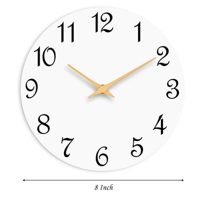 8 Inch Silent Non-Ticking Wall Clock - White