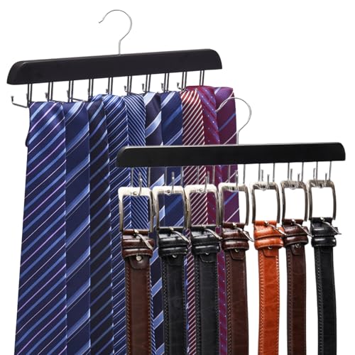 2 Pack Wooden Tie Rack and Belt Organizer
