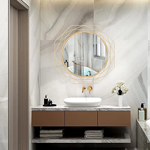 Yamyeud 30'' Round Wall Mounted Mirrors - Gold Bathroom Circle Mirror Personality Geometric Decorative Mirror for Living Room, Bedroom, Entryway Hanging Mirrors