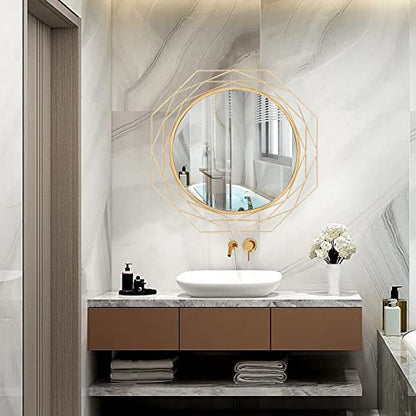 Yamyeud 30'' Round Wall Mounted Mirrors - Gold Bathroom Circle Mirror Personality Geometric Decorative Mirror for Living Room, Bedroom, Entryway Hanging Mirrors