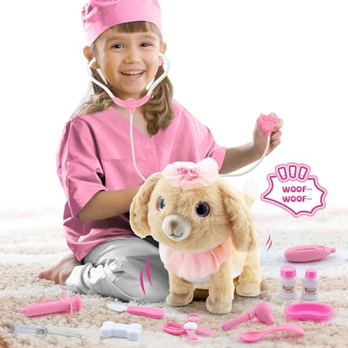 Interactive Electronic Plush Dog Toy with Doctor Kit